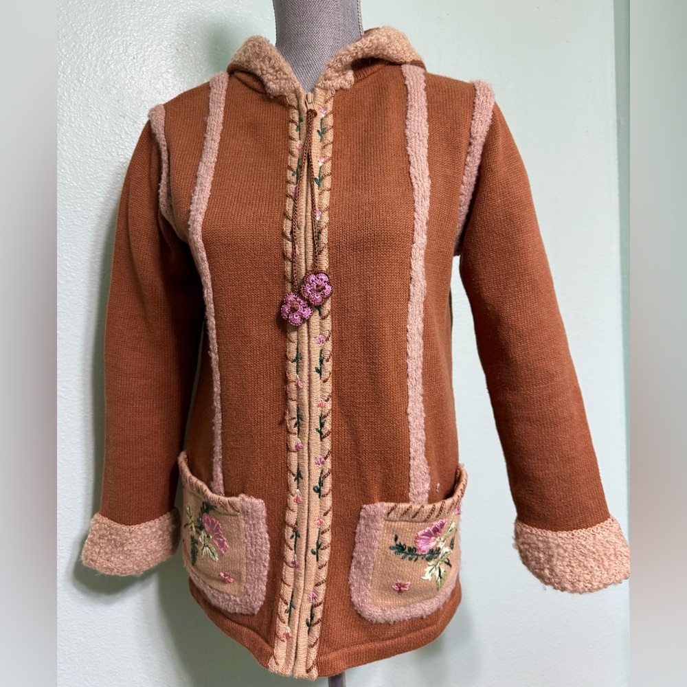 Storybook Knits Brown Floral Teddy Hoody Sweater